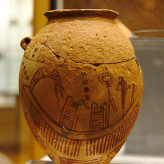D-Ware Vessel with Decoration of Two Boats with Male & Female Figures at the Prows