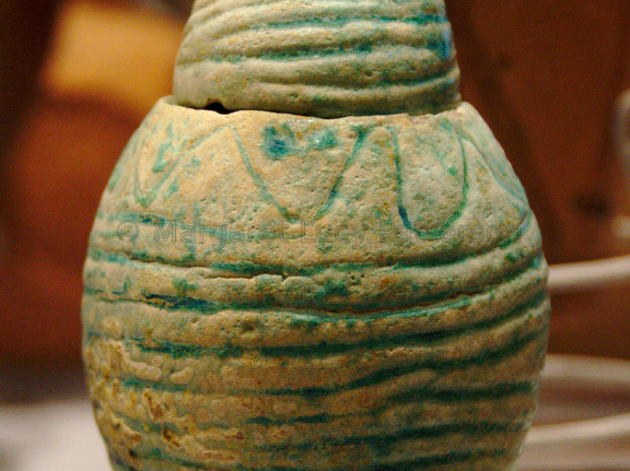 Carved Soapstone Vessel with Blue Glaze and Decoration Imitating Basketwork