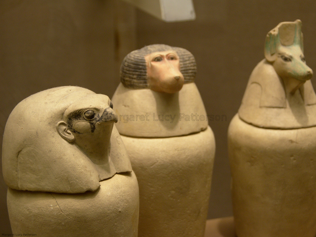 Canopic Jars with Heads of Qebehsenuef, Hapy, and Duamutef 