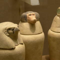 Canopic Jars with Heads of Qebehsenuef, Hapy, and Duamutef 