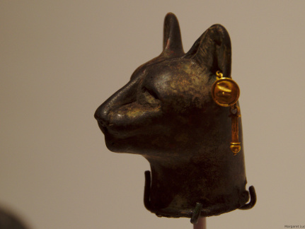 Bronze Head of a Cat with Earrings