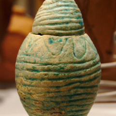 Carved Soapstone Vessel with Blue Glaze and Decoration Imitating Basketwork