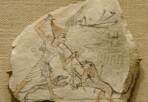 Ostracon Depicting a Pharaoh Slaying an Lion